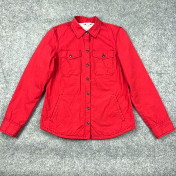 LL Bean Signature Shirt Jacket Womens 6 Red Button Up Lined Cotton Pockets - Picture 1 of 13